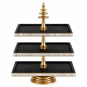 Latest Three Tier Rectangle White Wooden Cake Stand Gold Metal Dessert Display Tray Luxury Wedding Buffet Serving Stand - Product Image 2