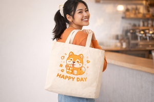 Bolsa de Tela de Algodón AMANI de 250 g/m², Asa Larga, Reutilizable, Ecológica, con Estampado de Perro de Dibujos Animados, Logotipo Personalizado, Duradera - Product Image 2