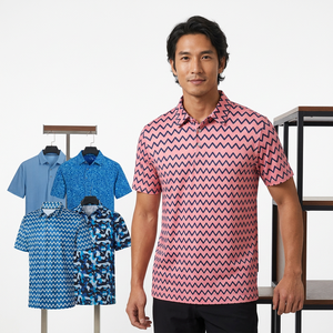 Chemises polo à manches courtes pour hommes, imprimées, motif géométrique, séchage rapide, décontractées, en polyester tricoté, coupe classique - Product Image 3