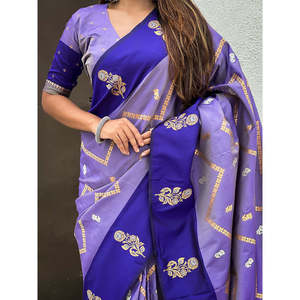 Sari de Seda Suave Violeta Elite Weaves, Diseño Dusty Concept, Tejido Zig Zag Zari, 650g, para Bodas - Product Image 5