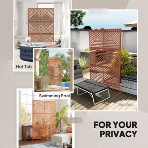 Paravent d'extérieur en métal avec support, facile à assembler, treillis décoratif pour plantes grimpantes, losanges marron - Product Image 6