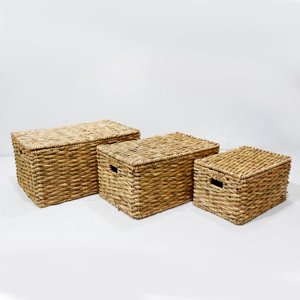 Eco Friendly Water Hyacinth <b>Foldable</b> Wicker Storage <b>Basket</b> Set with Lid and Handles - Product Image 5