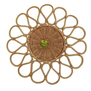 Décoration murale vintage en rotin, sets de napperons ronds tressés en paille, plateau panier en osier, vaisselle décorative style bohème et ferme - Product Image 3