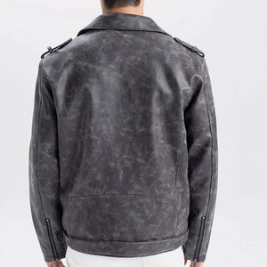 Classic Black Leather <b>Jacket</b> <b>Men</b> Cafe <b>Racer</b> Style Genuine Cowhide Band Collar Zipper Pockets Fashion Outerwear OEM Supplier - Product Image 4