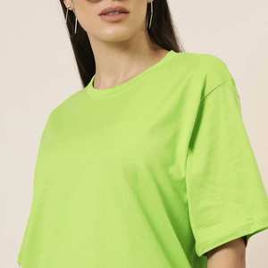 <b>Neon</b> Green Oversized Plain <b>T</b> <b>Shirt</b> Unisex Soft Cotton Casual Streetwear Summer Half Sleeve Crew Neck Daily Wear Top - Product Image 5