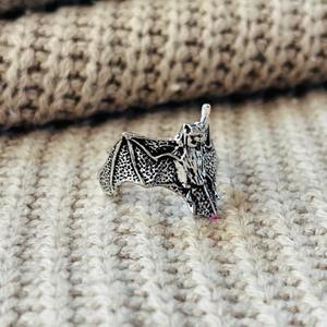 Gothic Bat Shape Brass <b>Ring</b> Oxidized Silver Plated Punk Biker <b>Statement</b> Wholesale <b>Ring</b> For Men's - Product Image 4