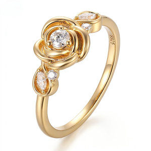 Anillo de Compromiso Romántico con Diamante Natural en Corte Corazón, Forma de Rosa Floral, con Piedra Lateral en Forma de Pera, Regalo para Mujer - Product Image 1
