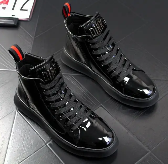 2023 New Large 39-45 High Top Luxury Men's Lacquer Leather Outdoor Leisure Original Designer Men's Shoes Fashion Boots