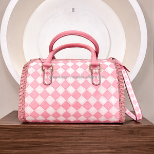 Bolso Tote de Cuero Tallado a Mano 2026, Estilo Bohemio Gitano, Nuevo, con Patrón a Cuadros, Estilo Occidental, Color Turquesa, Multiusos - Product Image 2