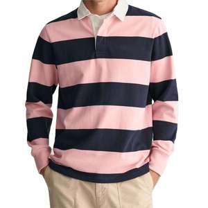 Pull rayé de qualité supérieure pour homme, chemise polo rétro à manches longues pour homme, en coton tricoté, logo personnalisé, chemise de rugby pour homme - Product Image 2