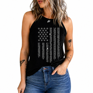 Wholesale Women's Black Rhinestone Crop Top Star Stripe Racerback Tank Top Sleeveless Summer Casual Graphic Vest women's shirt - Product Image 1