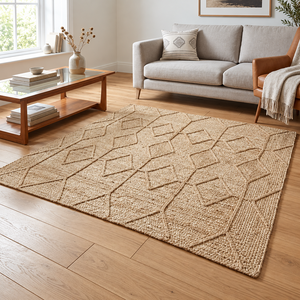 Tapis rectangulaire vintage personnalisé 100 % jute écologique 5x7 pieds beige naturel motif jacquard lavable en machine à poils moyens - Product Image 4