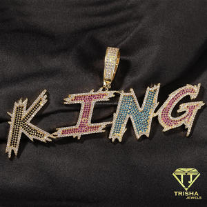 Collar con Colgante de Letra de Diamante Moissanite, Diseño de Nombre Personalizado con Detalles de Piedras Multicolores, Joyería Hip Hop en Tono Dorado - Product Image 6