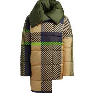 Men's Patchwork Plaid Pattern <b>Fleece</b> Puffer <b>Jacket</b> Zipper Front Windproof Casual Winter Outerwear <b>Thick</b> Polyester Wadding Short - Product Image 1