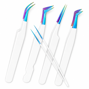 Luxury <b>White</b> Volume Eyelash Tweezers with Slanted Tip Stainless Steel Eco-Friendly & Durable for Eyebrow Use - Product Image 1