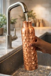 Copper Water <b>Bottle</b> With Screw-On Lid Reusable Metal Travel Flask For Adults Hiking Camping hammer copper <b>bottle</b> - Product Image 2