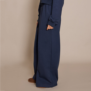 <b>Women's</b> Navy Blue Wide Leg Sweatpants Custom Polyester Cotton Oversized <b>Joggers</b> OEM Premium Quality Loose Fit <b>Joggers</b> For <b>Women</b> - Product Image 2