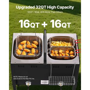 Friteuse professionnelle extérieure en acier inoxydable à propane, 3 paniers, double réservoir, grande capacité 16QTx2, occasion - Product Image 2