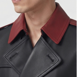 <b>Men</b> Button Leather Breasted Trench <b>Coat</b> 100% PU Leather Turn-Down-Collar Leather <b>Long</b> <b>Coat</b> <b>Mens</b> Leather Overcoat With Waist Belt - Product Image 4