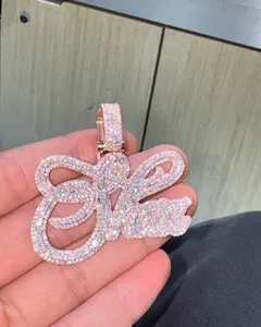 สร้อยคอจี้เพชรโมอิสซาไนต์แบบสั่งทำสำหรับผู้หญิง เงินแท้ 925 ชุบทองคำสีกุหลาบ ตัวอักษรแบบไอซ์ สไตล์ฮิปฮอป เครื่องประดับเพชร - Product Image 4