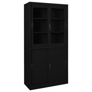 Armoire de bureau en acier noir avec verre trempé 35,4 x 15,7 x 70,9 pouces, armoires de classement - Product Image 1