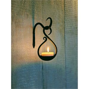 Support mural artisanal en fer forgé pour bougies, applique murale rustique en métal noir, décoration vintage pour la maison, porte-bougie chauffe-plat - Product Image 1