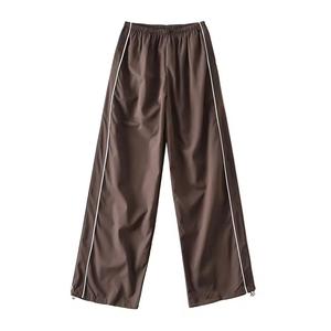 Pantalon cargo pour femme, couleur unie, taille élastique, coupe ample, longueur cheville, décontracté, avec bande latérale, en polyester écologique, pour l'hiver - Product Image 2