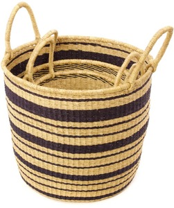 Ensemble de 3 paniers tressés à la main en herbe d'éléphant rayée, paniers de rangement faits à la main, vente en gros, écologiques, fabriqués au Vietnam - Product Image 2