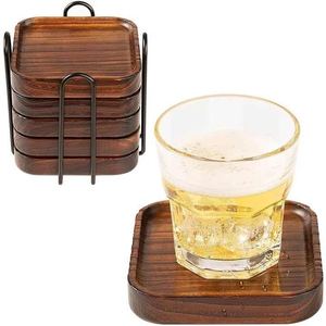 Ensemble de 4 porte-gobelets en bois durables de style américain pour table |   Sous-verres à thé fantaisie |   Accessoires de table à manger de couleur personnalisée |   Meilleur - Product Image 2