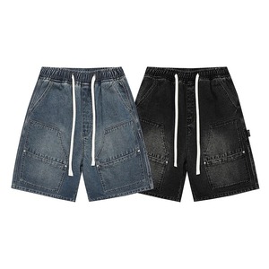 Custom Logo Acid Washed Hot Men Skate Shorts 100% Cotton Knitted Heavyweight Denim Mid Waist Zipper Fly Loose Fit Breathable - Product Image 5