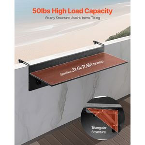 12 X 32 Folding <b>Balcony</b> Railing <b>Table</b> Outdoor <b>Balcony</b> Bar <b>Table</b> Railings 50 Lbs Loading Capacity Hanging <b>Table</b> for Bedroom - Product Image 3