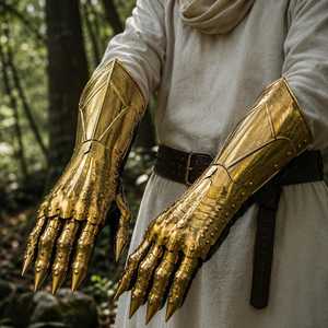 Gold-Plated <b>Brass</b> Articulated Gauntlets Medieval Knight Hand Armor Antique Style Metal Crafts - Product Image 1