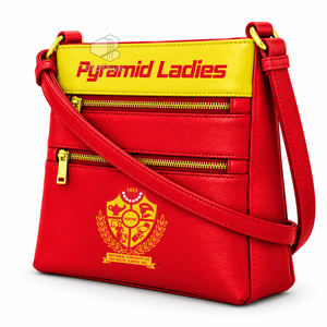 Sac bandoulière en cuir PU rouge NSPDK Sorority avec deux poches zippées, sangle réglable et emblème lettres grecques - Product Image 2