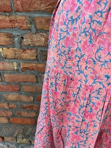 <b>Boho</b> Maxi <b>Skirt</b> for Women Block Print Cotton Dress Handmade Tiered Design Elastic Waistline Floral Pattern Breathable <b>Skirt</b> - Product Image 5