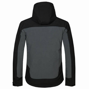 Veste softshell homme bleu et noir à blocs de couleur, à capuche, avec fermeture éclair, résistante à l'eau, pour la randonnée en extérieur, coupe droite, automne - Product Image 3