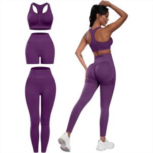Ensemble de vêtements de sport pour femmes, soutien-gorge, leggings, 3 pièces, taille haute, ensemble de yoga pour femmes, prix de gros, faible MOQ - Product Image 1