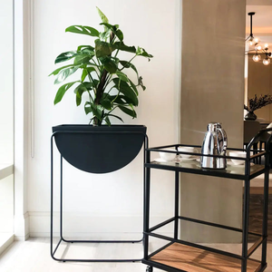 Support de plante moderne en métal noir avec pot de fleurs en forme de bol pour jardin intérieur, salon, balcon, terrasse et style contemporain - Product Image 5