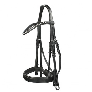 La última brida decorativa de cristal de cuero genuino, carreras de caballos de lujo, brida de caballo acolchada suave ajustable, proveedor Saman Exports - Product Image 1