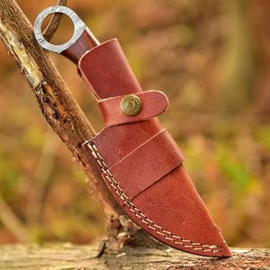 Cuchillo de Camping de Hoja Fija de Acero de Damasco Forjado a Mano, Mango de Madera de Palisandro, Funda de Cuero, Cuchillo Skinner al por Mayor, Soporte OEM Personalizado - Product Image 5