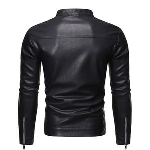 Veste de motard en cuir PU noir pour homme, col montant, fermeture éclair, coupe ajustée, pour l'automne - Product Image 4