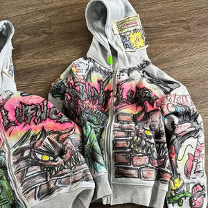 Sudadera con capucha personalizada con parche bordado desgastado, sudadera con capucha vintage con cremallera y lavado ácido, conjunto de pantalones cortos de algodón para verano y conjunto de pantalones cortos deportivos. - Product Image 3