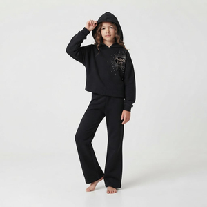 Conjunto deportivo de dos piezas con pedrería para niños, venta al por mayor, sudadera con capucha extragrande de alta calidad, hombros caídos y pantalones deportivos. - Product Image 6
