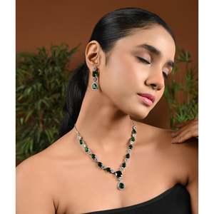 Ensemble de bijoux ethniques CZ, collier et boucles d'oreilles en zircone cubique pour femmes-AD0037ZG - Product Image 1