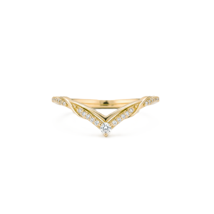 Vintage 14K Solid Gold Lab Grown Diamond V Shape Nesting <b>Ring</b> Curved Chevron Wedding Band <b>Wishbone</b> <b>Ring</b> Dainty Stacking <b>Ring</b> - Product Image 2