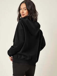 High Quality Women's <b>Black</b> 100% Cotton Fleece <b>Zipper</b> <b>Hoodie</b> for Autumn Season - Product Image 3
