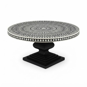 Mesa de centro redonda de mosaico azul con incrustaciones de hueso, hecha a mano, para sala de estar, color y tamaño personalizados, artesanía india. - Product Image 2