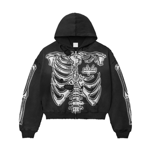 Private Label Fashion Unisex <b>Y2K</b> Gothic Skeleton Print Tracksuit Heavyweight <b>Vintage</b> Distressed Zip Hoodie Sweatpants 2-Piece - Product Image 2