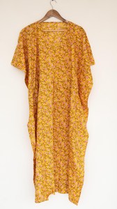 Ethnic Women's Floral Block Print Orange <b>Kaftan</b> Dress Loose Fit 100% Cotton Summer <b>beach</b> wear Holiday Long dress - Product Image 6