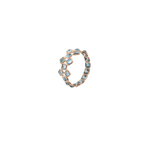 Bague éternelle en topaze bleue suisse naturelle, taille princesse, en or jaune massif 18 carats – Bague géométrique à double rangée de pierres précieuses - Product Image 3