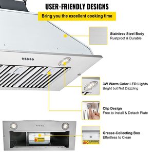 Cappa aspirante da incasso da cucina in acciaio inossidabile da 36 pollici, 800 CFM, 3 velocità, con controllo a pulsante, luci LED e filtro a deflettore - Product Image 3
